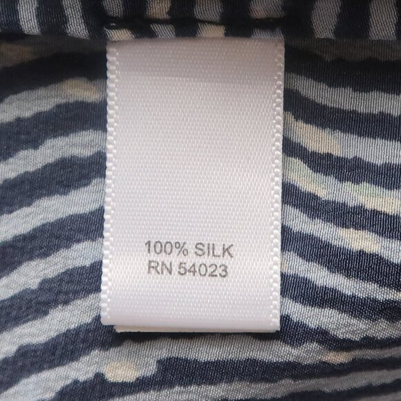 Banana Republic 100% Silk Blue White Striped Peasant Blouse Size L Boho Chic - Picture 8 of 9